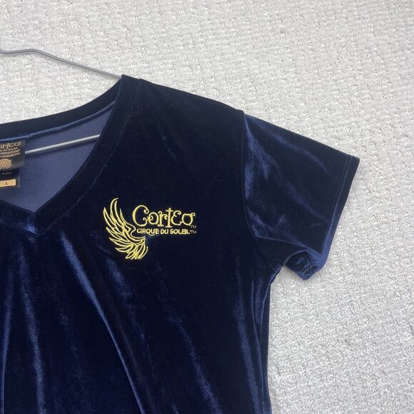 Rare Cirque du Soleil Corteo T-Shirt Women’s Sz L Dark Blue Velour Graphic Logo - Picture 4 of 14
